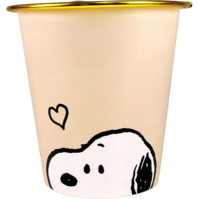 【小禮堂】Snoopy 迷你圓形無蓋垃圾桶 - 米半臉(平輸品)