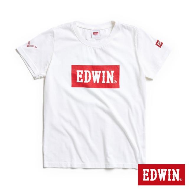 【EDWIN】女裝 經典大紅標LOGO短袖T恤(米白色)