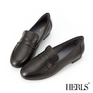 【HERLS】樂福鞋-全真皮基本款橢圓頭便仕樂福鞋(黑色)