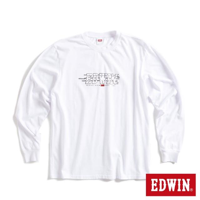 【EDWIN】男裝 網路獨家↘速度感LOGO長袖T恤(白色)