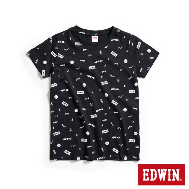 【EDWIN】女裝 滿版小LOGO圖騰短袖T恤(黑色)