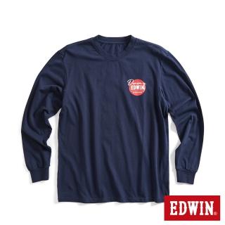 【EDWIN】男裝 網路獨家↘圓標LOGO長袖T恤(丈青色)