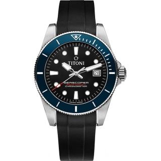 【TITONI 梅花錶】海洋探索 SEASCOPER 300 自製機芯天文台認證潛水機械錶-藍黑(83300 S-BE-R-706)