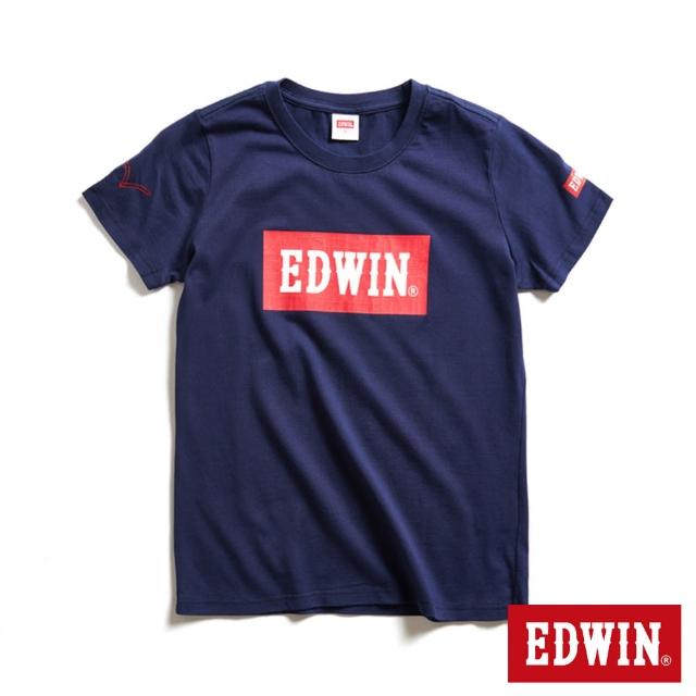 【EDWIN】女裝 經典大紅標LOGO短袖T恤(丈青色)