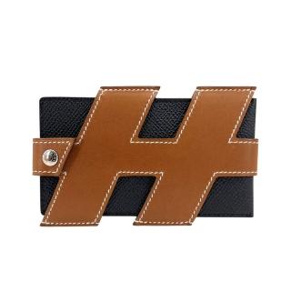 【Hermes 愛馬仕】H TAG 可拆式名片夾(深藍/駝)