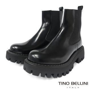 【TINO BELLINI 貝里尼】義大利進口牛皮厚底中筒切爾西靴FWNO028(黑)