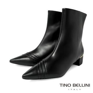 【TINO BELLINI 貝里尼】巴西進口極簡線條尖頭拉鍊低跟短靴FWTV005(黑)