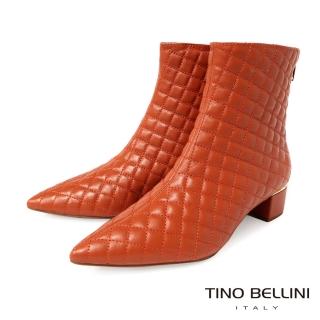 【TINO BELLINI 貝里尼】巴西進口牛皮菱格衍縫尖頭拉鍊短靴FWNT022(橘)