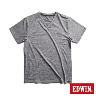 【EDWIN】男裝 涼感V領LOGO短袖T恤(麻灰色)