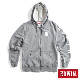 【EDWIN】男裝 網路獨家↘率性左袖LOGO連帽拉T外套(灰色)