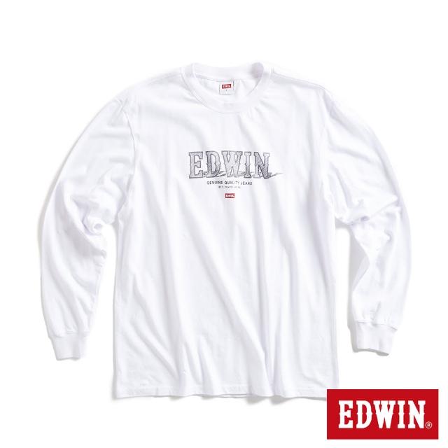 【EDWIN】男裝 網路獨家↘精緻素描LOGO長袖T恤(白色)