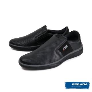 【PEGADA】交叉造型壓紋懶人休閒鞋 黑色(170953-BL)