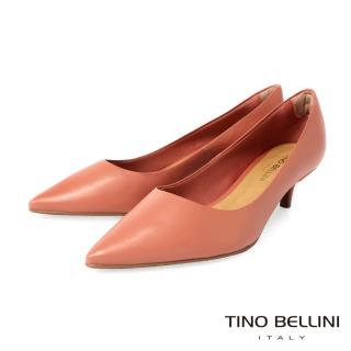 【TINO BELLINI 貝里尼】巴西進口牛皮素面尖頭中低跟鞋FWCT032(粉)