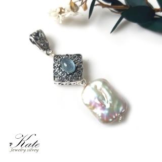 【KATE】銀飾 手工設計天然海藍寶珍珠純銀項鍊(珍珠 海藍寶 生日石 生日禮物 情人禮物 母親節禮物)
