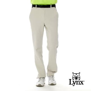 【Lynx Golf】男款防風防潑水機能LOGO織帶設計大山貓凹凸印口袋平口微窄管休閒長褲(卡其色)