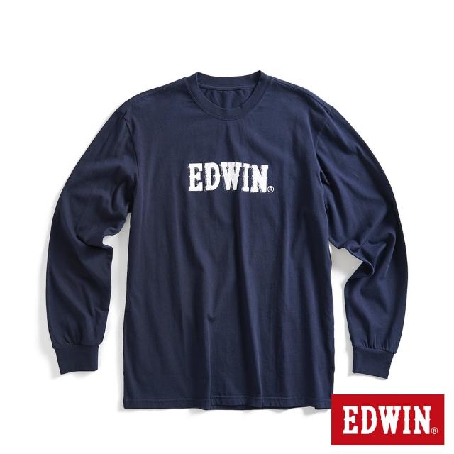 【EDWIN】男裝 網路獨家↘仿舊立體LOGO長袖T恤(丈青色)