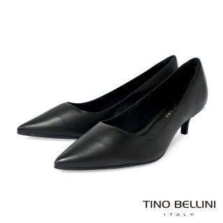 【TINO BELLINI 貝里尼】巴西進口牛皮素面尖頭中低跟鞋FWCT032(黑)