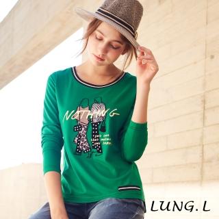 【LUNG.L 林佳樺】LL45A#綠色彈性燙金貼布繡長袖女裝T恤#