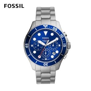【FOSSIL】FOSSIL三眼計時手錶 銀色不鏽鋼錶帶46MM(FS5724)