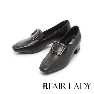 【FAIR LADY】芯太軟 幾何方釦低跟樂福鞋(黑、602585)