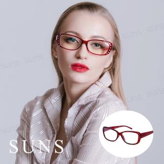 【SUNS】台灣製 頂級鑲鑽經典紅框 濾藍光老花眼鏡 高硬度耐磨鏡片 配戴不暈眩