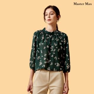 【Master Max】高雅氣質半高領印花圖長袖雪紡上衣(8227022)