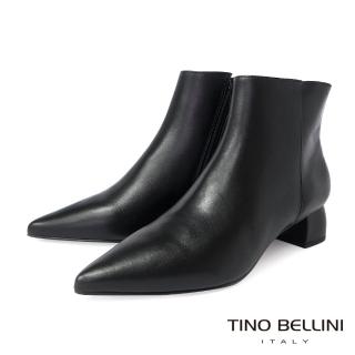 【TINO BELLINI 貝里尼】巴西進口俐落修飾尖頭拉鍊低跟短靴FWNV021(黑)