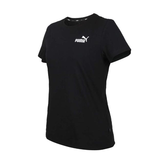 【PUMA】女基本系列ESS+刺繡短袖T恤-歐規 純棉 慢跑 休閒 上衣 黑白(84833101)