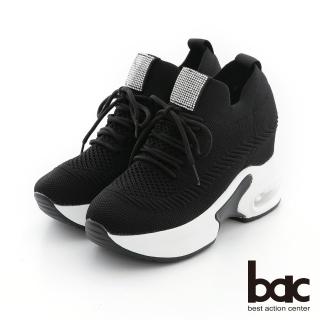 【bac】厚底台氣墊飛織布彈力休閒鞋(黑色)