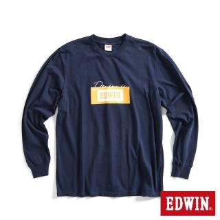 【EDWIN】男裝 網路獨家↘草寫Denim LOGO長袖T恤(丈青色)