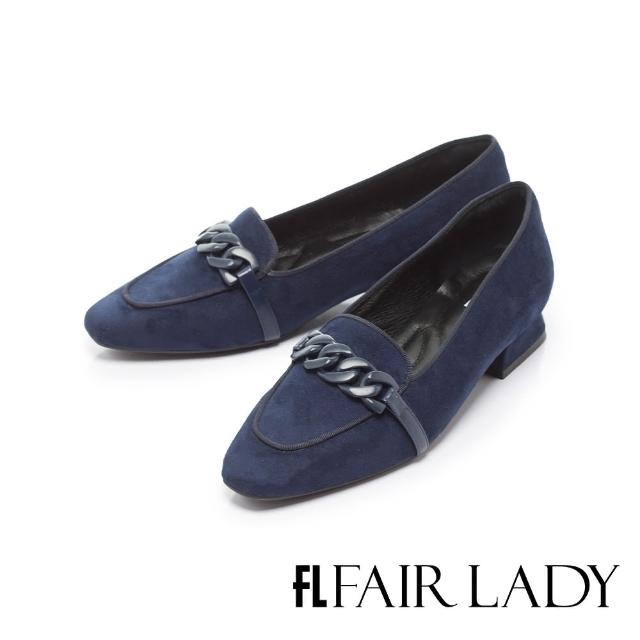 【FAIR LADY】芯太軟  絲絨鏈帶小方頭低跟鞋(深藍、602582)