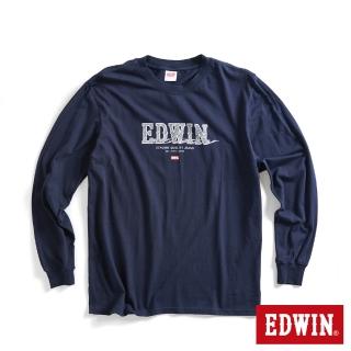 【EDWIN】男裝 網路獨家↘精緻素描LOGO長袖T恤(丈青色)