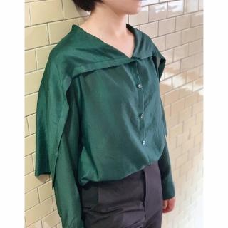 【UUIN】Light Collection _ 造型領綠襯衫(女裝 長袖 設計感)