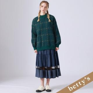【betty’s 貝蒂思】腰鬆緊蛋糕鏤空格子長裙(牛仔藍)