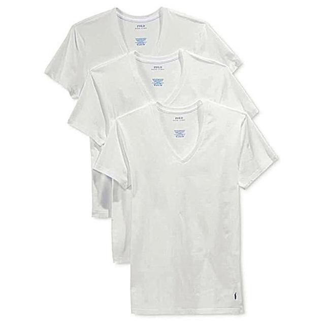 【RALPH LAUREN】2022男時尚棉質白色V領短袖內衣3件組-網