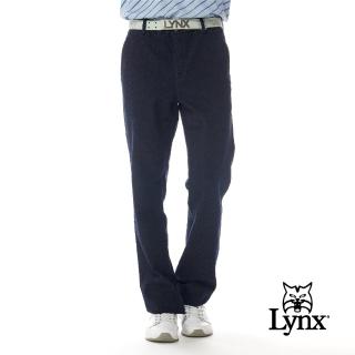 【Lynx Golf】男款混紡材質保暖彈性舒適精選牛仔單寧花色平口休閒長褲(深藍色)