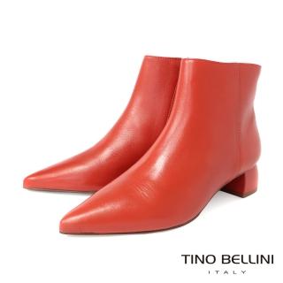 【TINO BELLINI 貝里尼】巴西進口俐落修飾尖頭拉鍊低跟短靴FWNV021(橘)