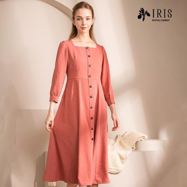【IRIS 艾莉詩】淡茜紅氣質排釦長洋裝(26630)