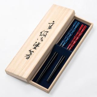 【若狹塗】日本製 雙彩 筷子 2入禮盒組 夫妻筷(日本 筷子)