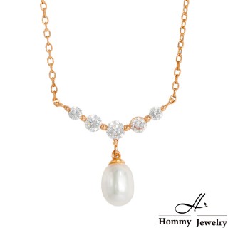 【Hommy Jewelry】Pure Pearl Rococo 經典V型珍珠垂墜項鍊(珍珠)