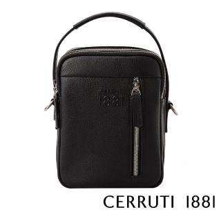 【Cerruti 1881】義大利頂級小牛皮斜背包側背包 CEBO04885M(黑色)