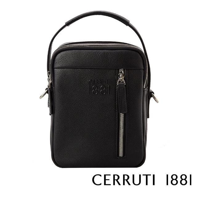 【Cerruti 1881】限量2折 義大利頂級小牛皮斜背包側背包 CEBO04885M 全新專櫃展示品(黑色)