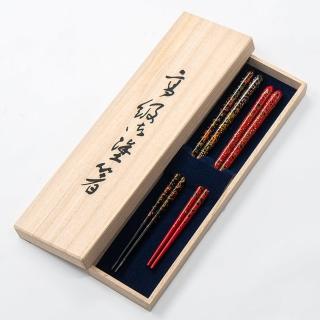 【津輕塗】日本製 淡雲 鑲貝漆 筷子 夫妻筷 日本筷子(2入禮盒組)