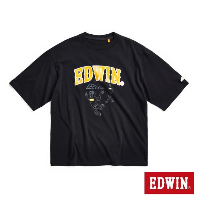 【EDWIN】男裝 橘標 看手機會跌倒短袖T恤(黑色)