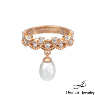 【Hommy Jewelry】Pure Pearl Bicolore英式花園珍珠垂墜戒指(珍珠)