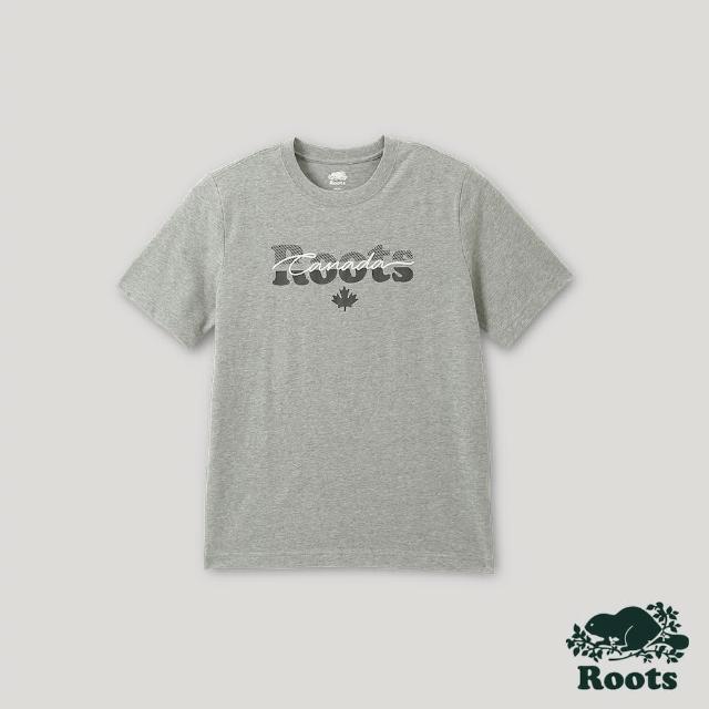【Roots】Roots 男裝- 城市悠遊系列 金屬文字短袖T恤(灰色)