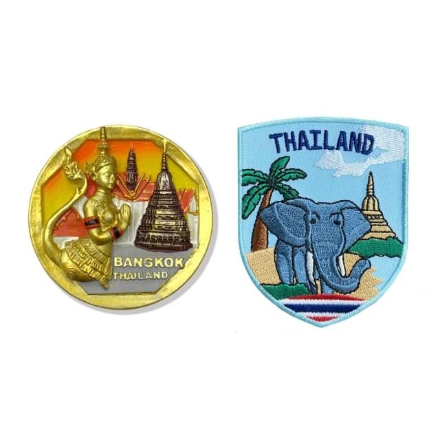 【A-ONE 匯旺】泰國曼谷佛像冰箱便簽留言貼+泰國 大象 貼布繡2件組外國地標磁鐵 紀念磁鐵療癒(C54+188)