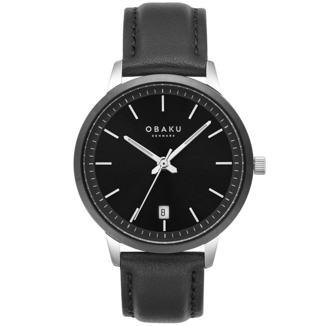 【OBAKU】簡約美學紳士皮革時尚腕錶-銀X黑(V270GDABRB)