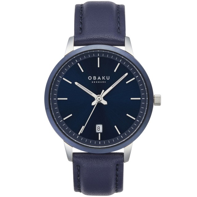 【OBAKU】簡約美學紳士皮革時尚腕錶-銀X藍(V270GDHLRL)