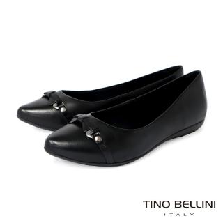 【TINO BELLINI 貝里尼】巴西進口蝴蝶結飾牛皮尖楦平底鞋FWBT025(黑)